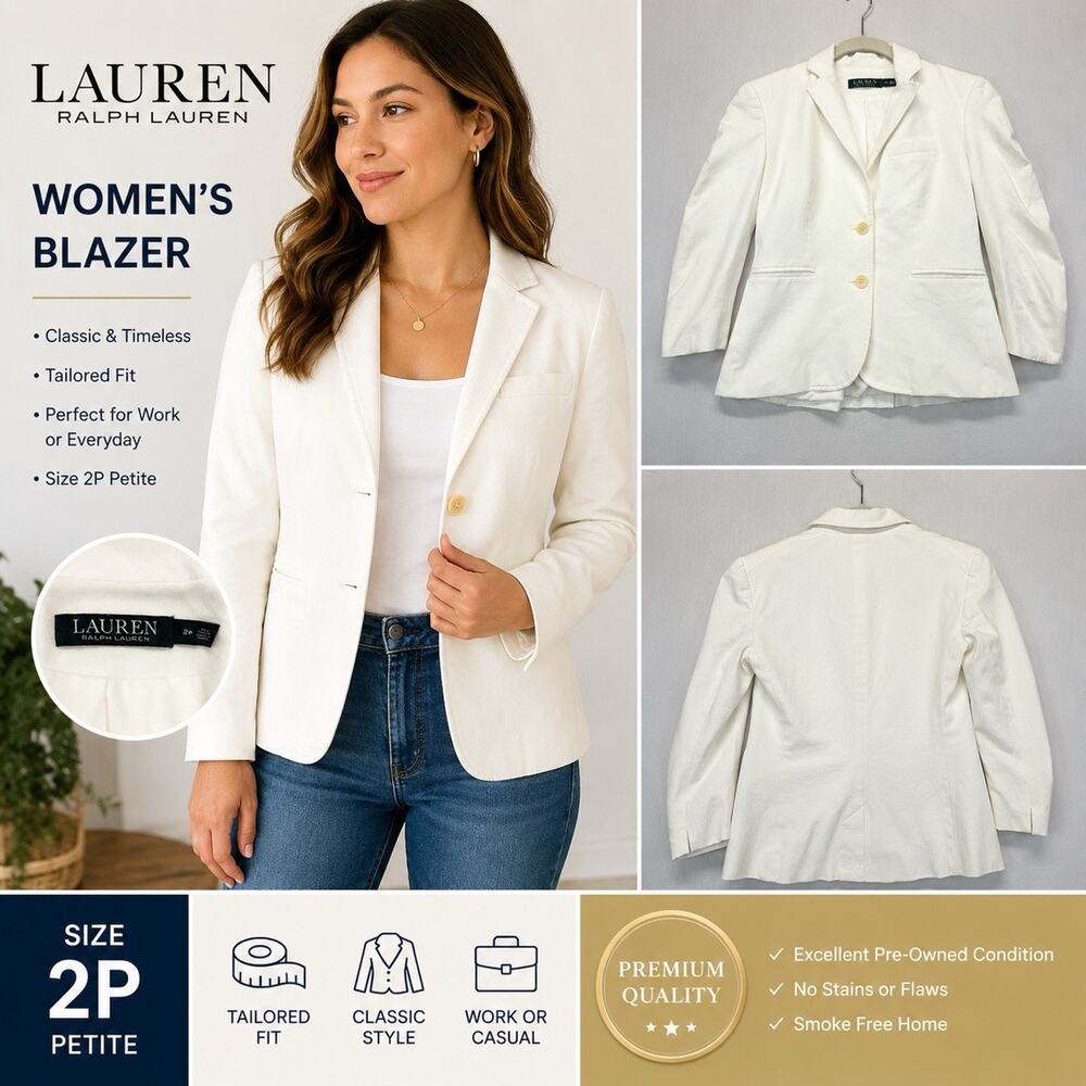 Lauren Ralph Lauren Women’s White Blazer Jacket Size 2P Petite